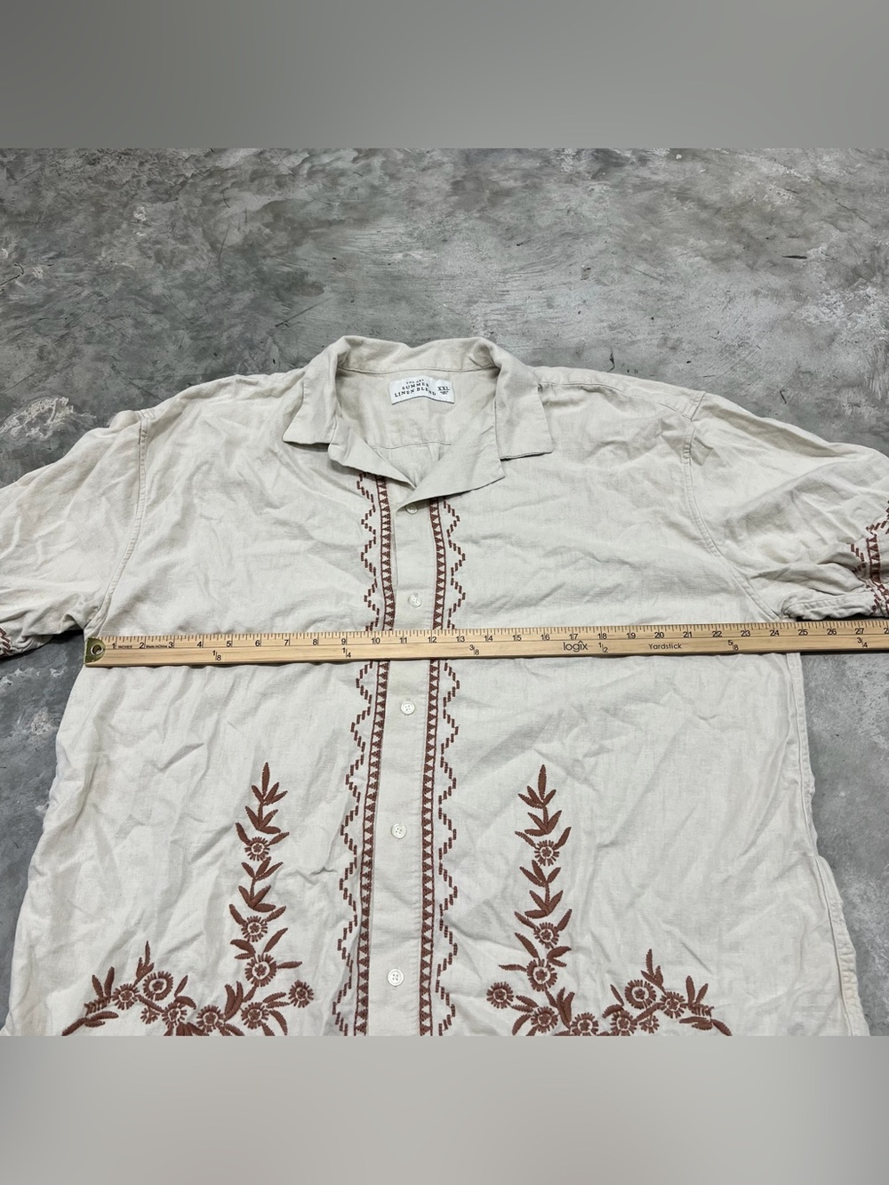 Abercrombie and Fitch Shirt Mens XXL Beige Summer Linen Blend Embroidered - Picture 5 of 8